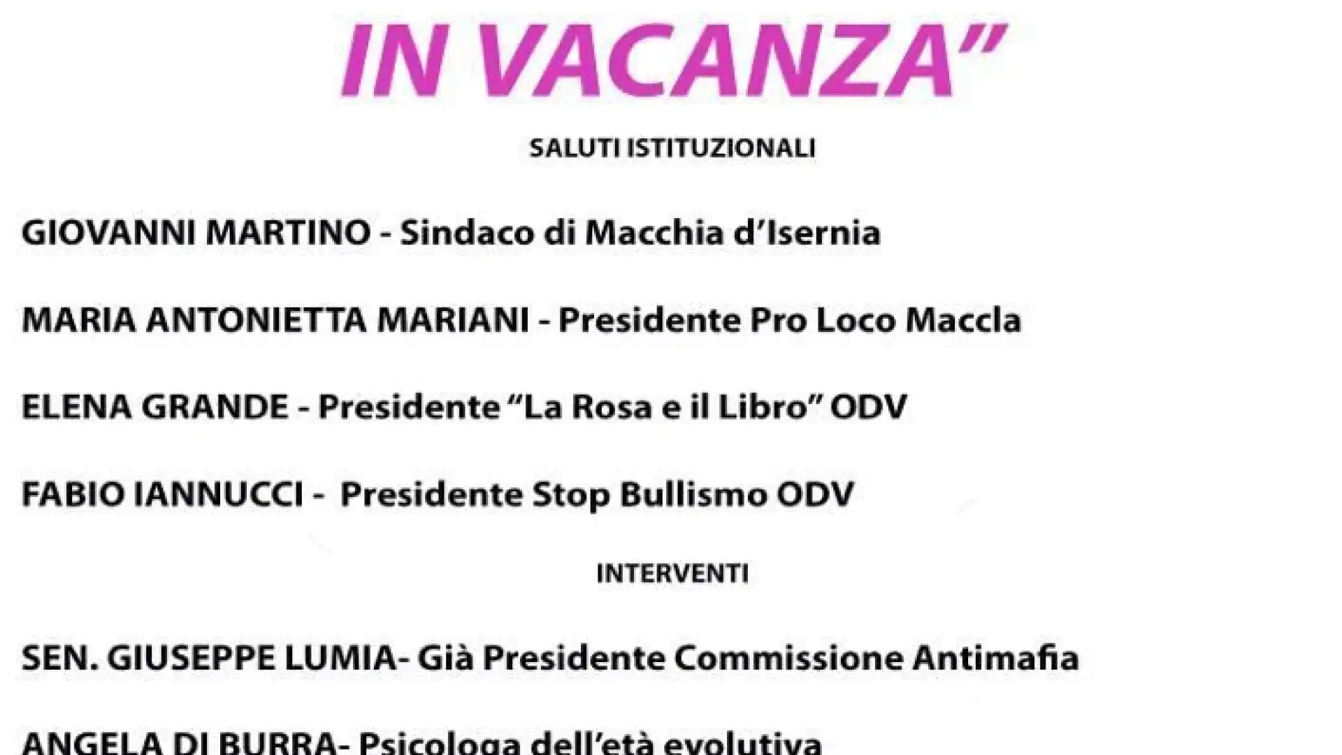 Macchia d’Isernia: bullismo e cyberbullismo, continuano gli appuntamenti sul territorio. Marted’ 5 settembre evento a Macchia d’Isernia.